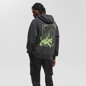 Mode of One Mens Oversized Fleece Hoodie Jet Grey Destination Nowhere M